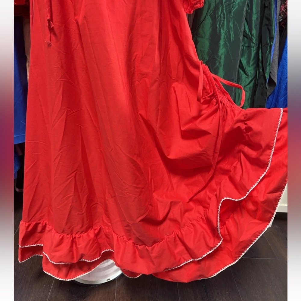 Vintage 70s Red Ruffle Dress Western / Prairie / Folklore Rue Rodeo - Picture 4 of 11
